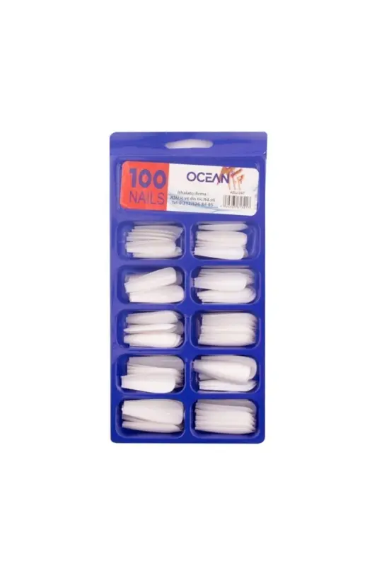 100 Boxed Ballerina False Nail Tips - 247-White - 1