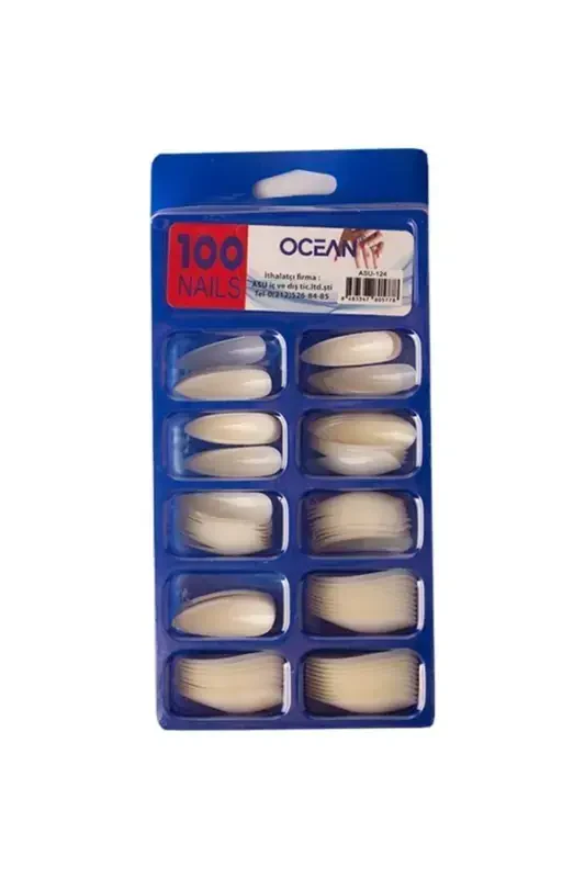 100 Boxed Stiletto False Nail Tips 124-Off White - OCEAN
