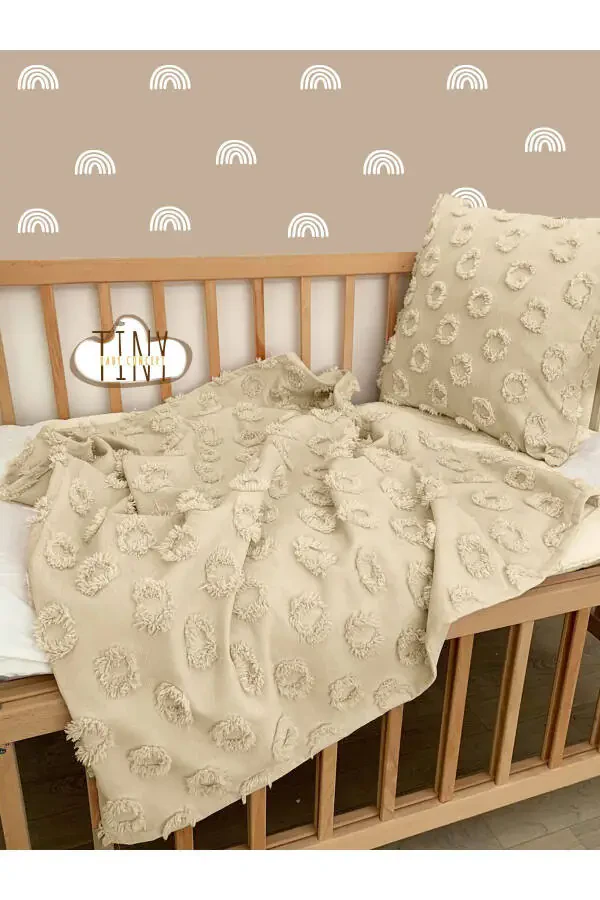 100% Chenille Blanket with Pompoms, Special Design Fabric Baby Swaddle Blanket 100x100 Cm - 2