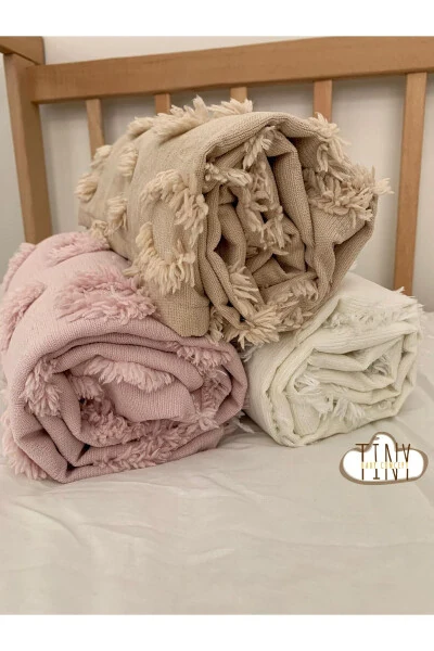 100% Chenille Blanket with Pompoms, Special Design Fabric Baby Swaddle Blanket 100x100 Cm - 3