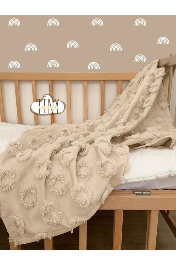 100% Chenille Blanket with Pompoms, Special Design Fabric Baby Swaddle Blanket 100x100 Cm - 1