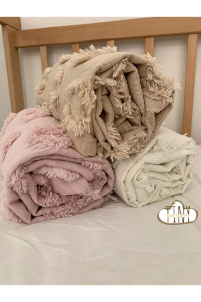 100% Chenille Blanket with Pompoms, Special Design Fabric Baby Swaddle Blanket 100x100 Cm - 3