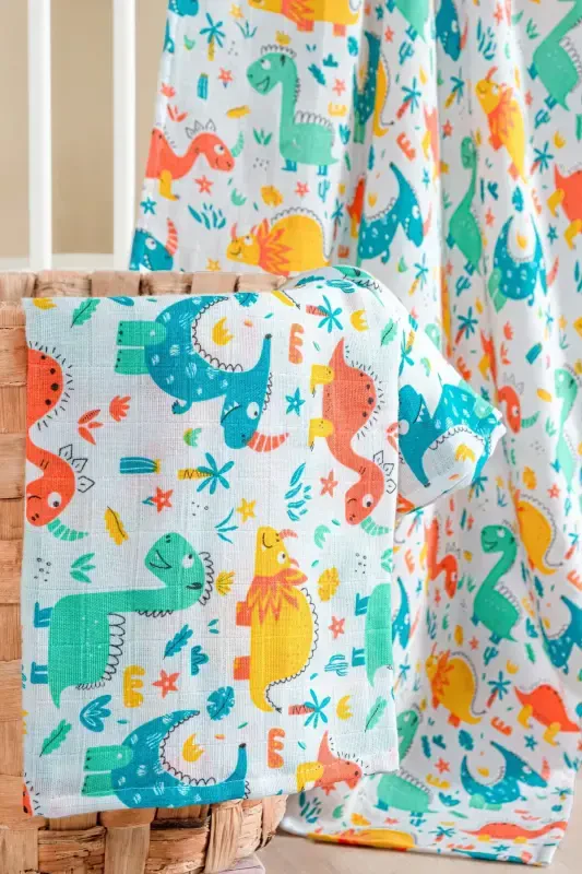 100% Cotton 2-Piece Muslin Baby Blanket Baby Cover Multipurpose Cover 100x100 Size Soft Texture-Dinosaur - Modazone