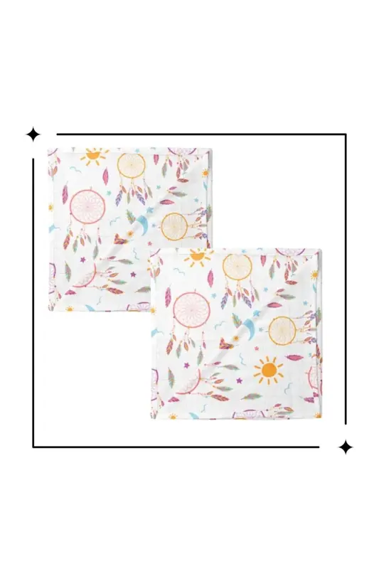 100% Cotton 2-Piece Muslin Baby Blanket Baby Swaddle Multi-Purpose Cloth 100x100 Size Soft Texture-Moon and Sun - 3