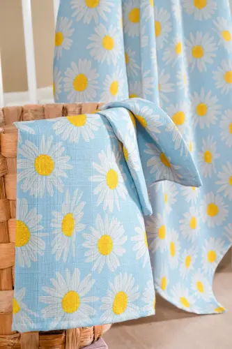 100% Cotton 2-Piece Muslin Baby Blanket Baby Swaddle Multi-Purpose Cover 100x100 Size Soft Texture-Daisy 