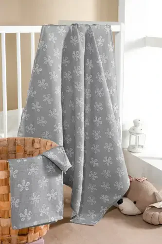 100% Cotton 2-Piece Muslin Baby Blanket Baby Wrap Multi-Purpose Cover 100x100 Size Soft Texture-Gray - Modazone (1)