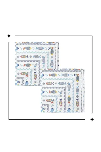 100% Cotton 2-Piece Muslin Baby Blanket Multi-Purpose Cover 100x100 Size Soft Texture-Fish - 3