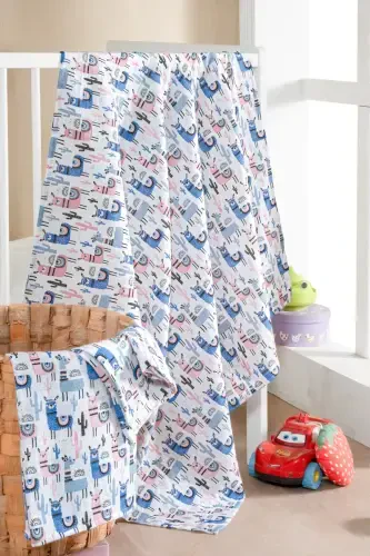 100% Cotton 2-Piece Muslin Baby Blanket Swaddle Multi-Purpose Wrap 100x100 Size Soft Touch-Llama - 1