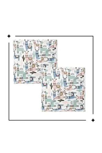 100% Cotton 2-Piece Muslin Baby Blanket Swaddle Multi-Purpose Wrap 100x100 Size Soft Touch-Llama - LUNANINO (1)