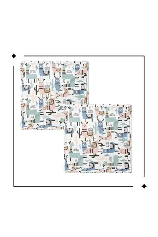 100% Cotton 2-Piece Muslin Baby Blanket Swaddle Multi-Purpose Wrap 100x100 Size Soft Touch-Llama - 2