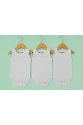 100% Cotton 3-Pack Snap Baby Bodysuit / Cotton Baby Vest / Baby Snap / Organic - White - 1