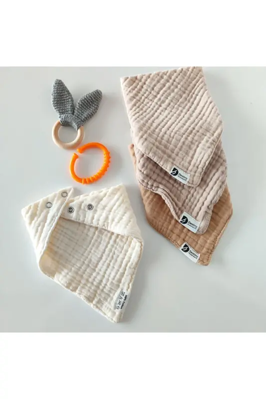 %100 Cotton 8-Layer Muslin Fabric Four Snap Baby Bib and Burp Cloth Set - 2