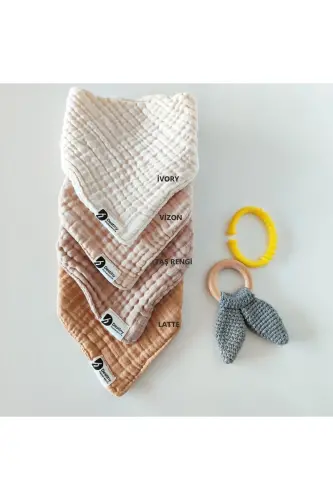 %100 Cotton 8-Layer Muslin Fabric Four Snap Baby Bib and Burp Cloth Set - 3