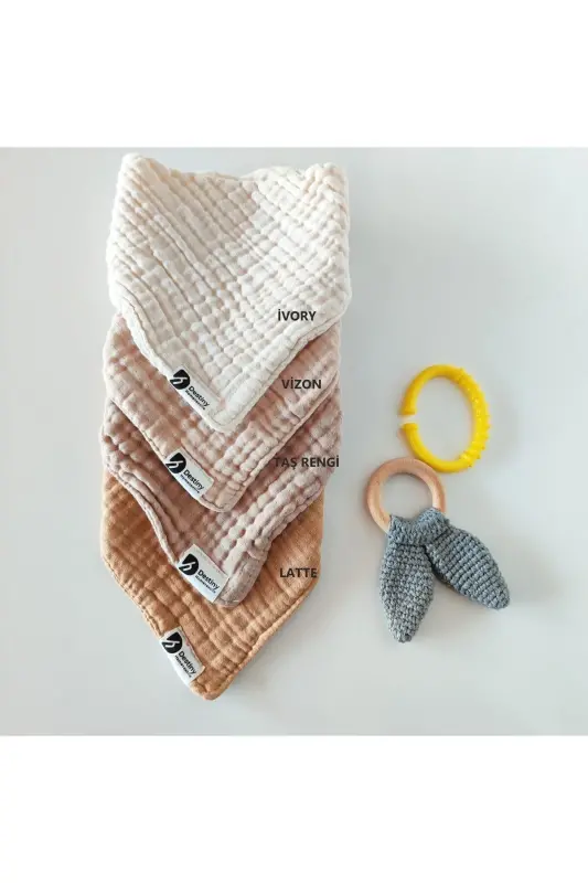 %100 Cotton 8-Layer Muslin Fabric Four Snap Baby Bib and Burp Cloth Set - 3