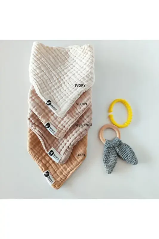 %100 Cotton 8 Layer Muslin Fabric Three Snaps 4 Pack Baby Bibs/Burp Cloths - DESTINYHOMETEX