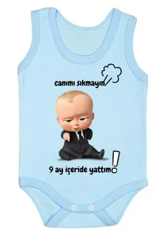 100% Cotton 9 Months Inside I Slept Printed Romper & Bodysuit-BLUE - 2