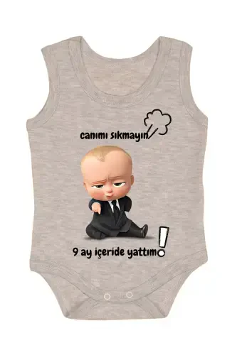 100% Cotton 9 Months Inside I Slept Printed Romper & Bodysuit-Gray - BEBETOSPIK (1)