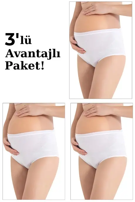 100% Cotton Absorbent Maternity Panties White 3-Pack - 1