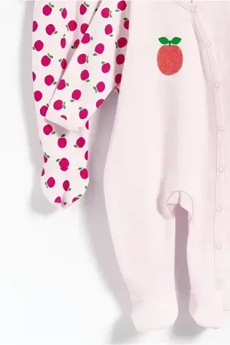 100% Cotton Apple Printed Footed 2-Pack Baby Girl Romper - White - 4
