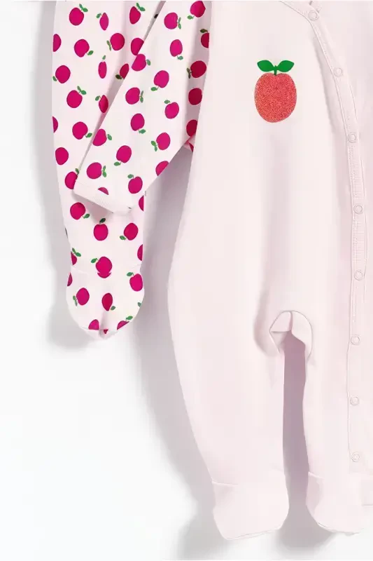 100% Cotton Apple Printed Footed 2-Pack Baby Girl Romper - White - 4
