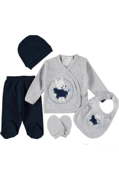 100% Cotton Baby Gray Star Bear Luxury Hospital Discharge Romper Set Newborn Daily Gray 5 Pieces Raw - TEKNOTRUST