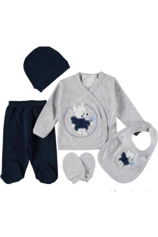 100% Cotton Baby Gray Star Bear Luxury Hospital Discharge Romper Set Newborn Daily Gray 5 Pieces Raw - 1