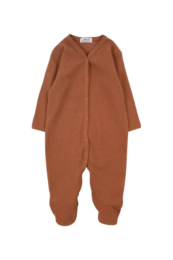 100% Cotton Baby Waffle Fabric Footed Pyjamas Coffee - 1