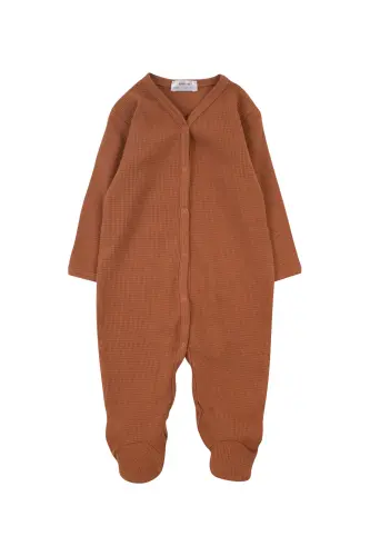 100% Cotton Baby Waffle Fabric Footed Pyjamas Coffee - MAVIPINK (1)