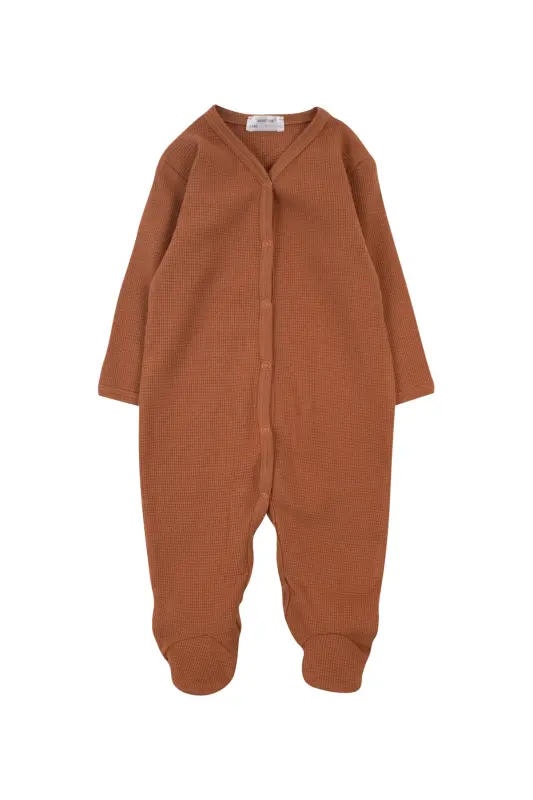 100% Cotton Baby Waffle Fabric Footed Pyjamas Coffee - 2
