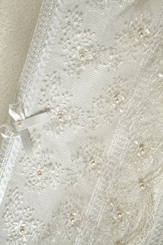 100% Cotton Beaded Guipure 6-Piece Towel 50x85 - Cream - 8