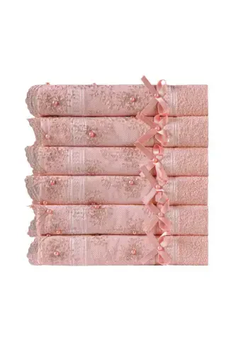 100% Cotton Beaded Guipure 6-Piece Towel Set 50x85-Powder - 3