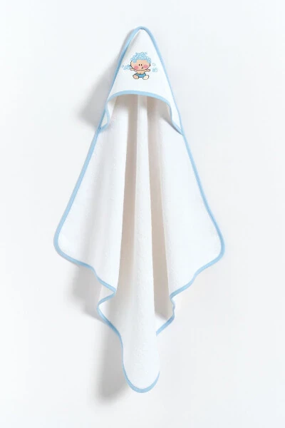 100% Cotton Blue Embroidered Baby Swaddle for Boys - White - 8