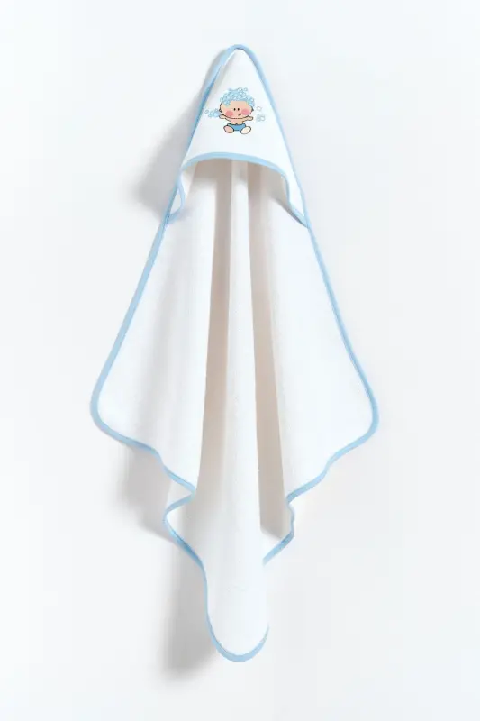 100% Cotton Blue Embroidered Baby Swaddle for Boys - White - 2