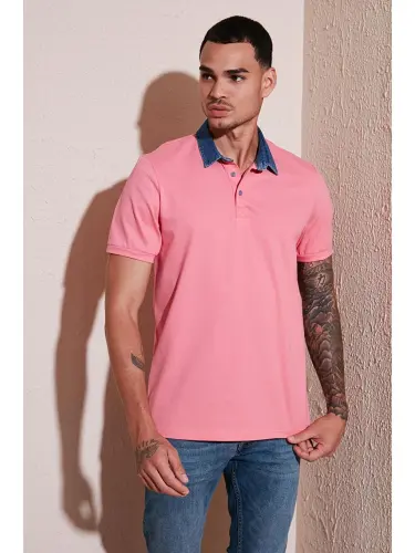 100% Cotton Buttoned Regular Fit Polo Neck T-Shirt Men's Polo Neck T-Shirt 5902134-Pink - 1