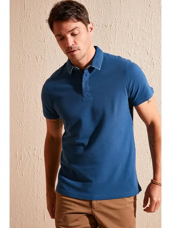 % 100 Cotton Buttoned Regular Fit Polo Shirt 5902134-Indigo - 2