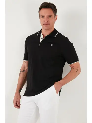 100% Cotton Buttoned Slim Fit Men's Polo Neck T Shirt 5902118-Black - 4