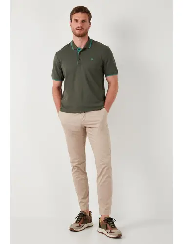 100% Cotton Buttoned Slim Fit Men's Polo Neck T-Shirt 5902118-Khaki - 4