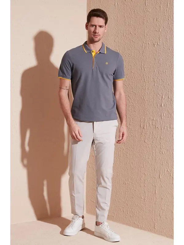 100% Cotton Buttoned Slim Fit Polo Shirt 5902118-Anthracite - 2