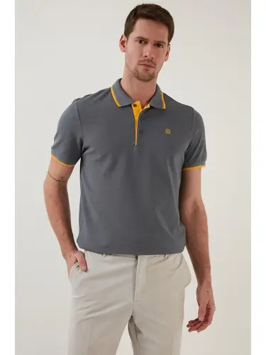 100% Cotton Buttoned Slim Fit Polo Shirt 5902118-Anthracite - 3