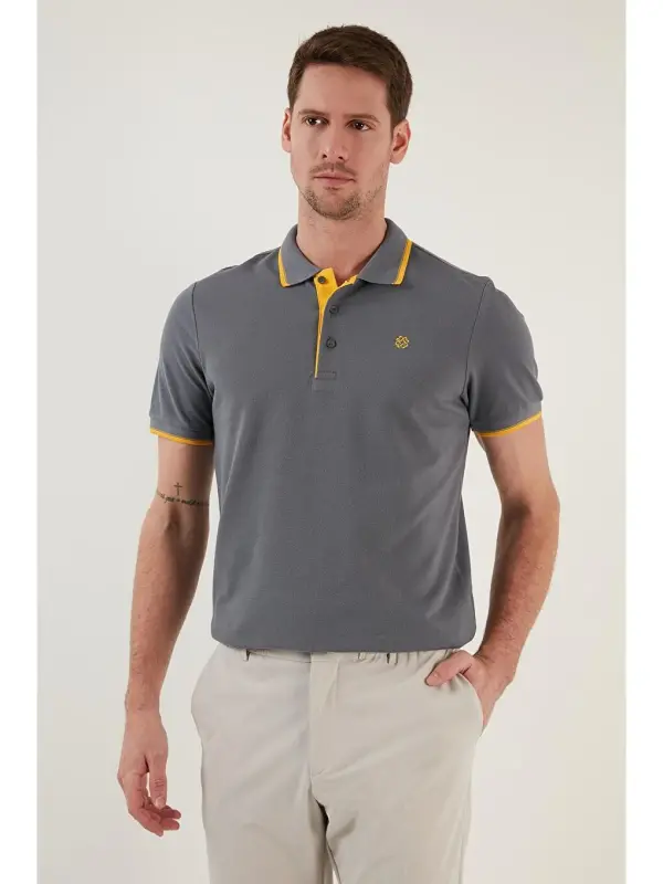 100% Cotton Buttoned Slim Fit Polo Shirt 5902118-Anthracite - 4