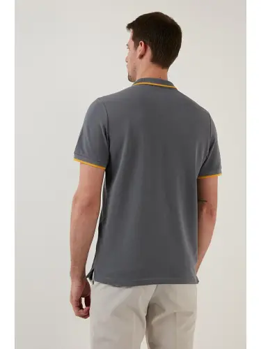 100% Cotton Buttoned Slim Fit Polo Shirt 5902118-Anthracite - 5