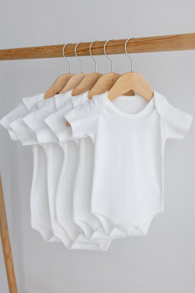 100% Cotton Combed 5-Pack Off-White Short Sleeve Baby Bodysuit - BEBE WINI