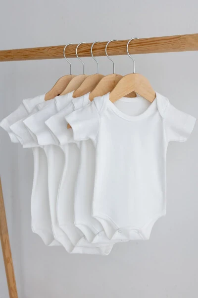 100% Cotton Combed 5-Pack Off-White Short Sleeve Baby Bodysuit - BEBE WINI