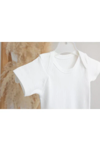 100% Cotton Combed 5-Pack Off-White Short Sleeve Baby Bodysuit - BEBE WINI (1)