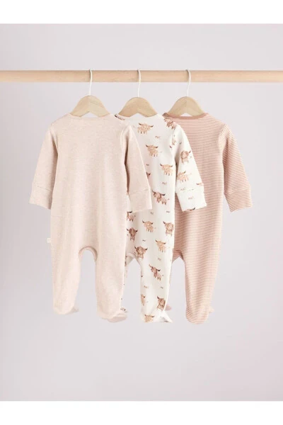 100% Cotton Cream Bull Pattern 3-Piece Sleepsuit Set - NEXT BABY (1)