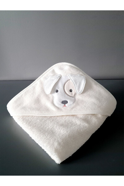 100% Cotton Cream Dog Pattern Embroidered Baby Towel Swaddle 75x75 Cm - 3