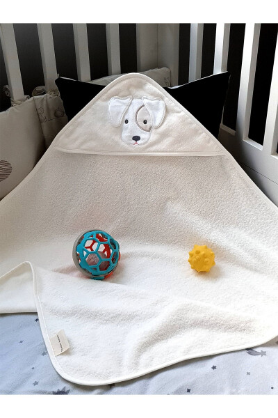 100% Cotton Cream Dog Pattern Embroidered Baby Towel Swaddle 75x75 Cm - TANEM HOME