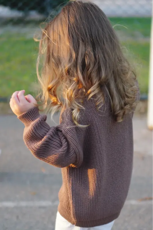 100% Cotton Crew Neck Kids' Rib Knit Sweater-Bitter Chocolate - 3