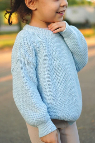 100% Cotton Crew Neck Kids Selanik Knitted Sweater - 3