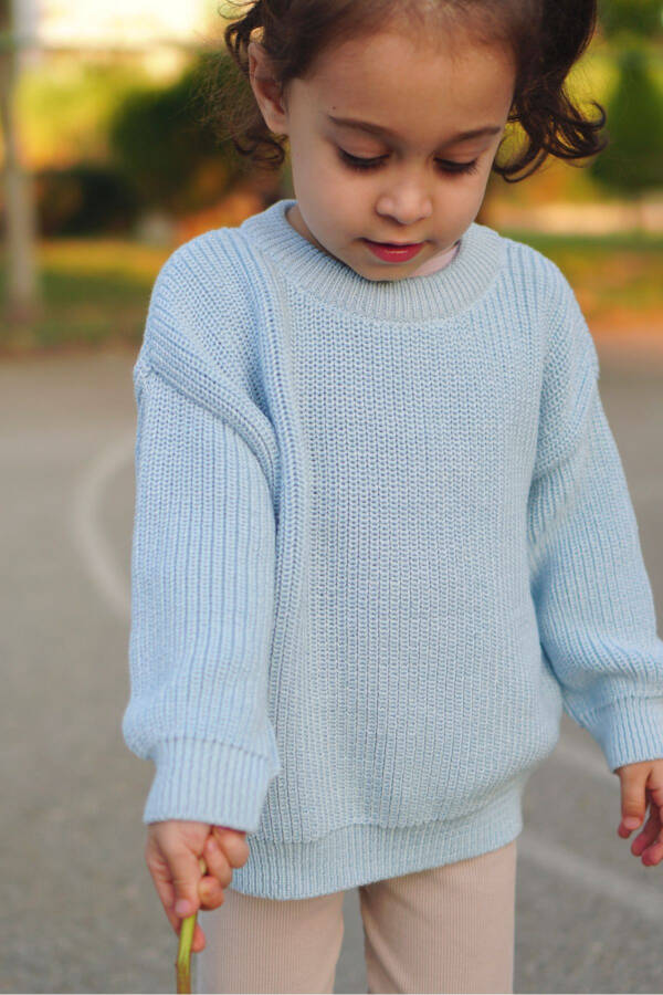 100% Cotton Crew Neck Kids Selanik Knitted Sweater - 2